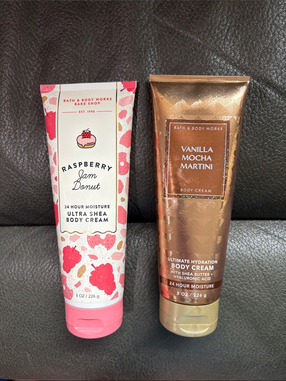 Bath and body body cream in raspberry jam donut and vanilla mocha martini